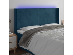 Vidaxl Cabeceira Cama C/ Luzes Led Veludo 203x16x118/128cm Azul-escuro