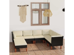 Vidaxl 8 Pcs Conjunto Lounge De Jardim C/ Almofadões Vime Pe Preto