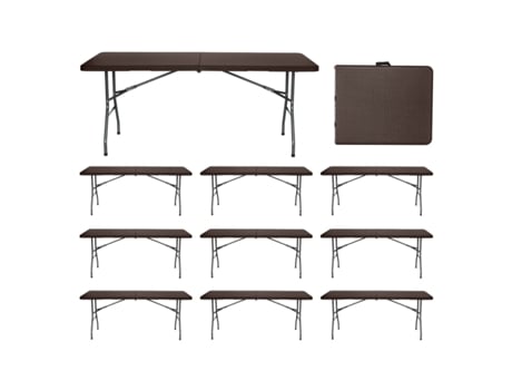 Megapack 10 Mesas Dobráveis ??retangulares Para Catering Efeito Rattan 180x74cm Thinia Home