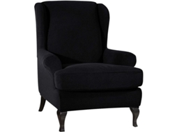 Funda Elástica Para Poltrona De Asas Stretch Wingchair Cover Protetora Preta Resistente A Manchas
