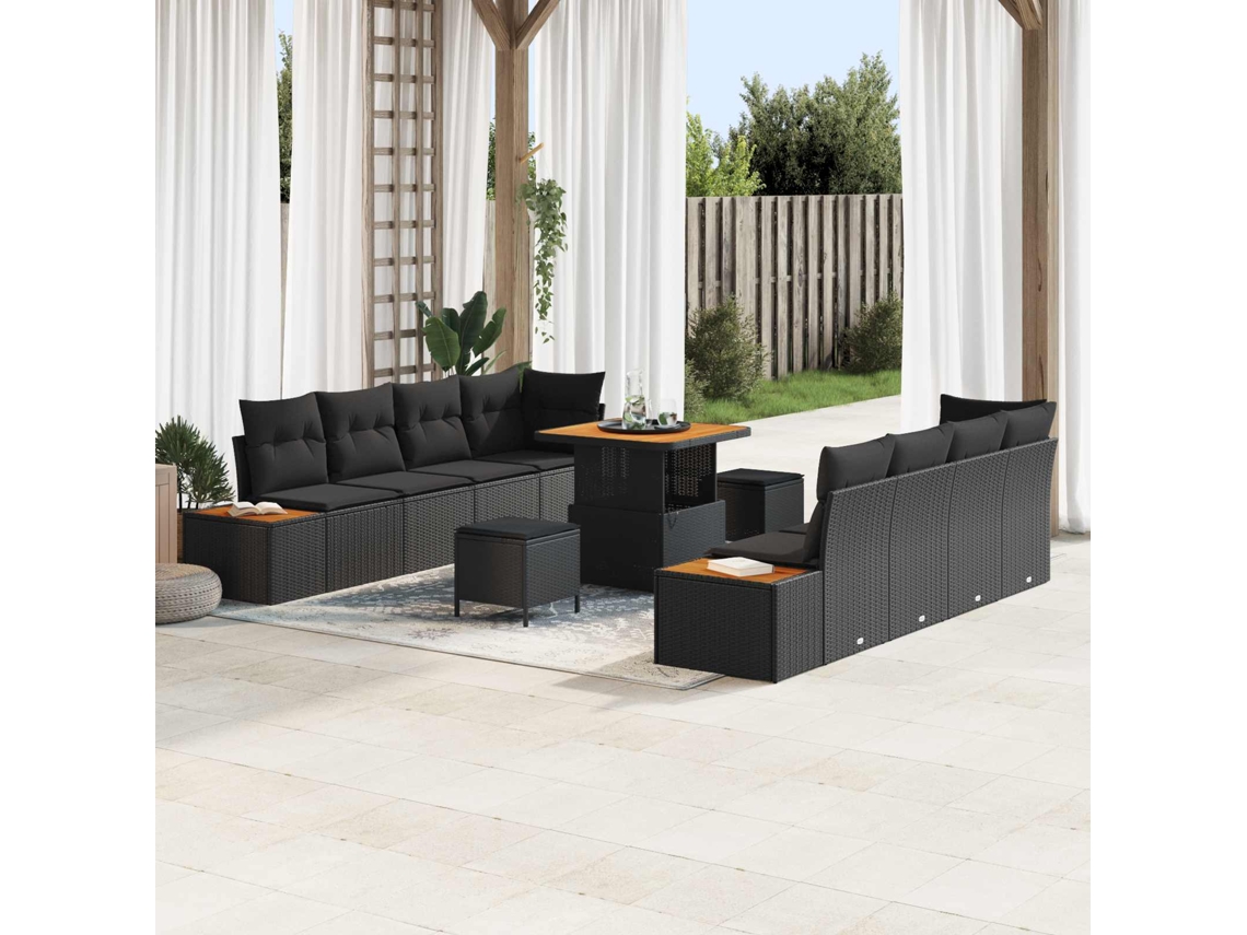 Vidaxl Conjunto De Sofá De Jardim 11 Unid. 10-número De Lugares Preto