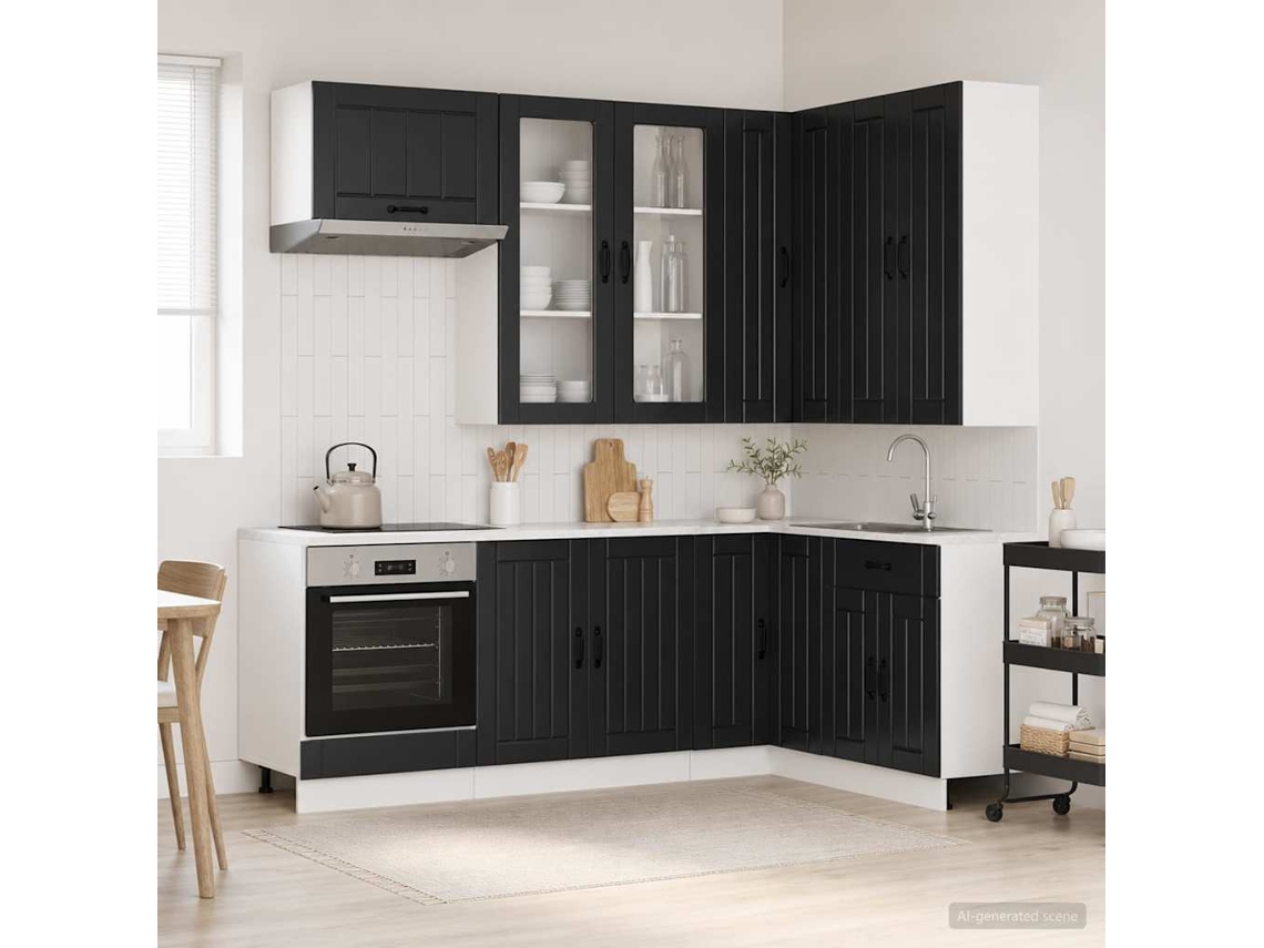 Vidaxl Unidade De Cozinha Lucca 8 Unid. Preto Derivados De Madeira