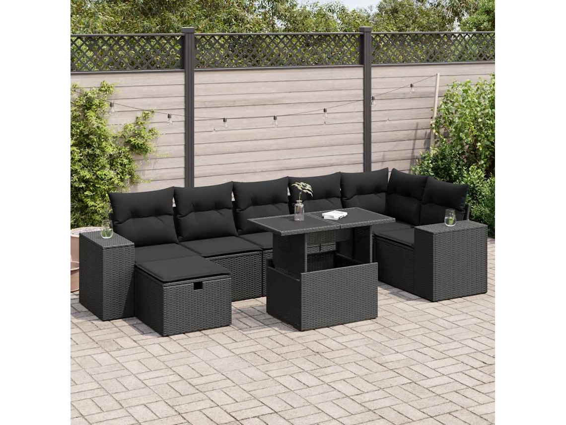 Vidaxl 5 Pcs Conjunto Sofás de Jardim com Almofadões Vime Pe Preto