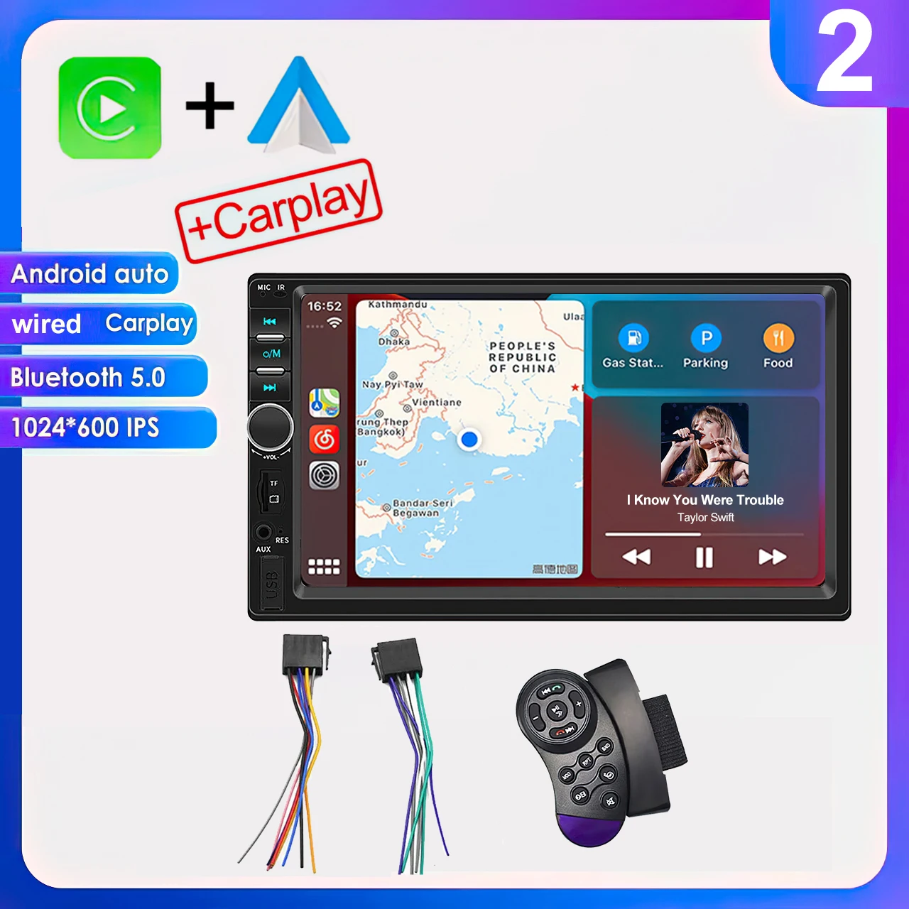 (carplay) Sistema Multimídia Automotivo 2din, Tela Ips De 7 Polegadas, Carplay Android Ahd.