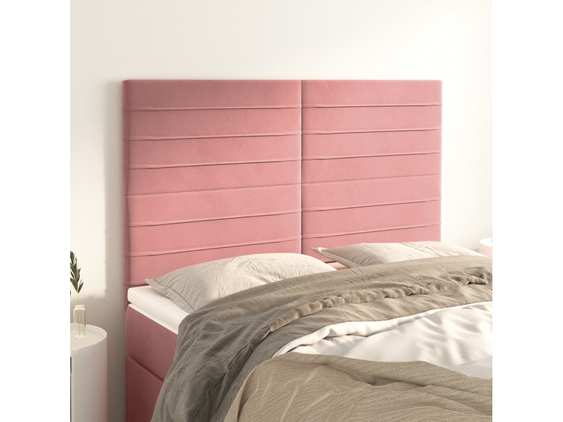 Cabecero de terciopelo de 4 piezas 72x5x78/88 cm rosa