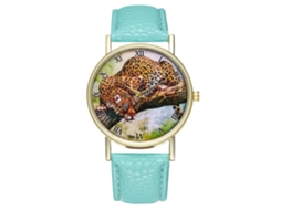Relógio de Pulso Unissex de Moda com Pulseira de Couro Pu Padrão Leopardo (menta)