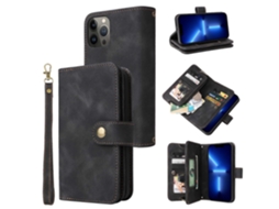 Capa De Couro Com Compartimento Para Cartão Multifuncional E Zíper Para Iphone 13