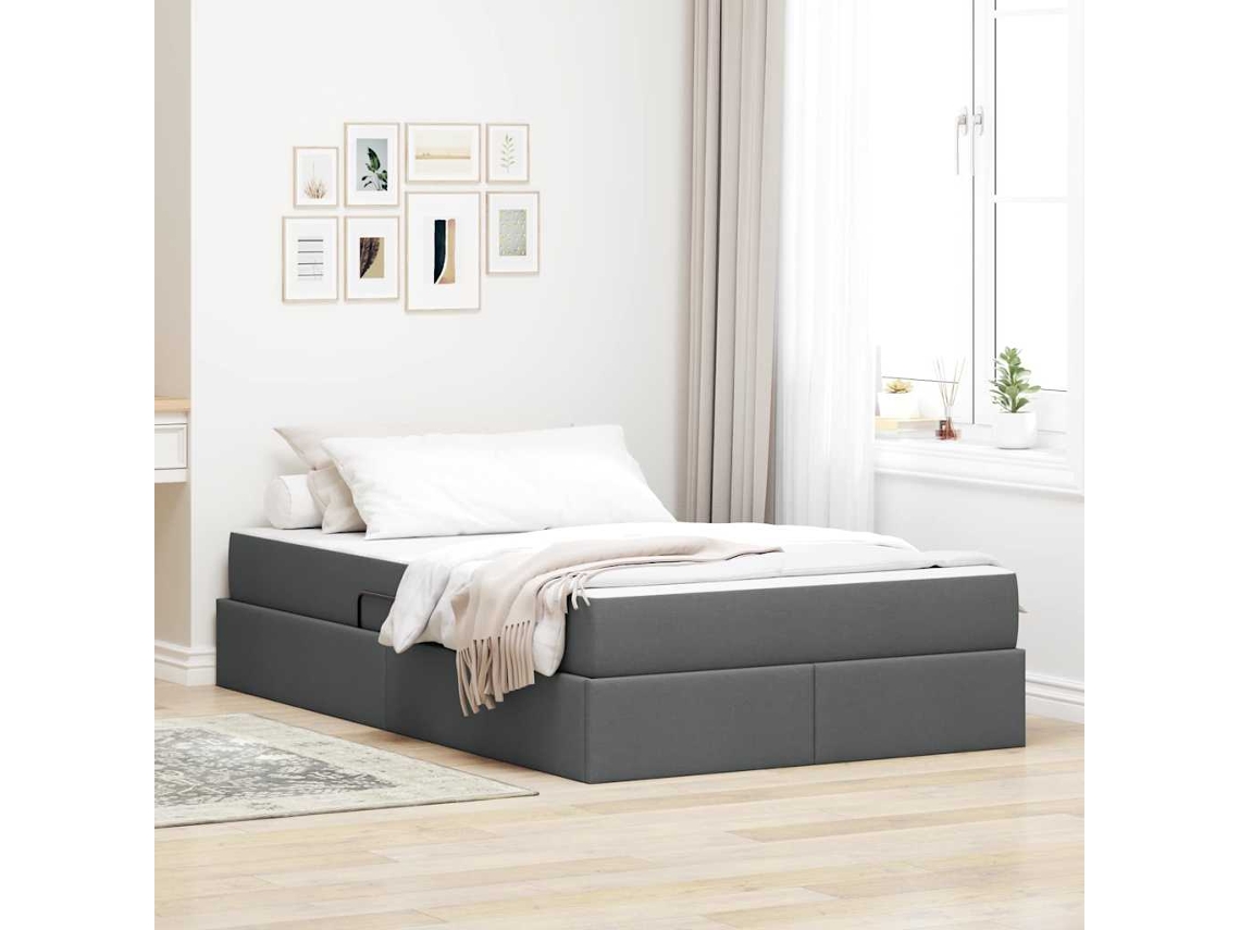 Vidaxl Cama com Arrumação e Colchão Cinza Escuro 120 X 200 Cm