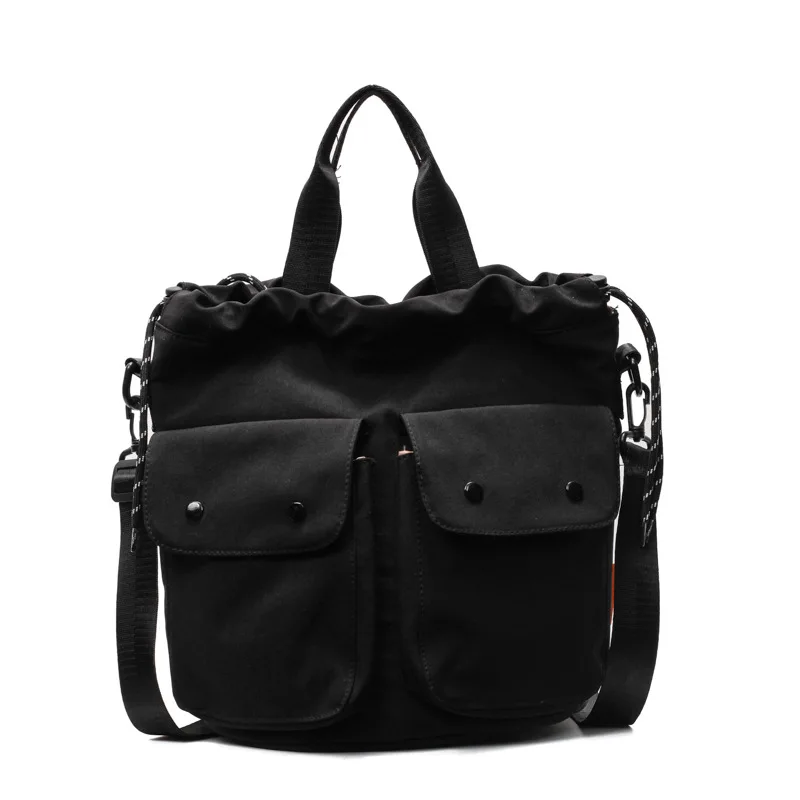 Bolsa Transversal Feminina Em Nylon Preto, Ideal Para O Dia A Dia, Compras Casuais E Com Vários Bolsos.