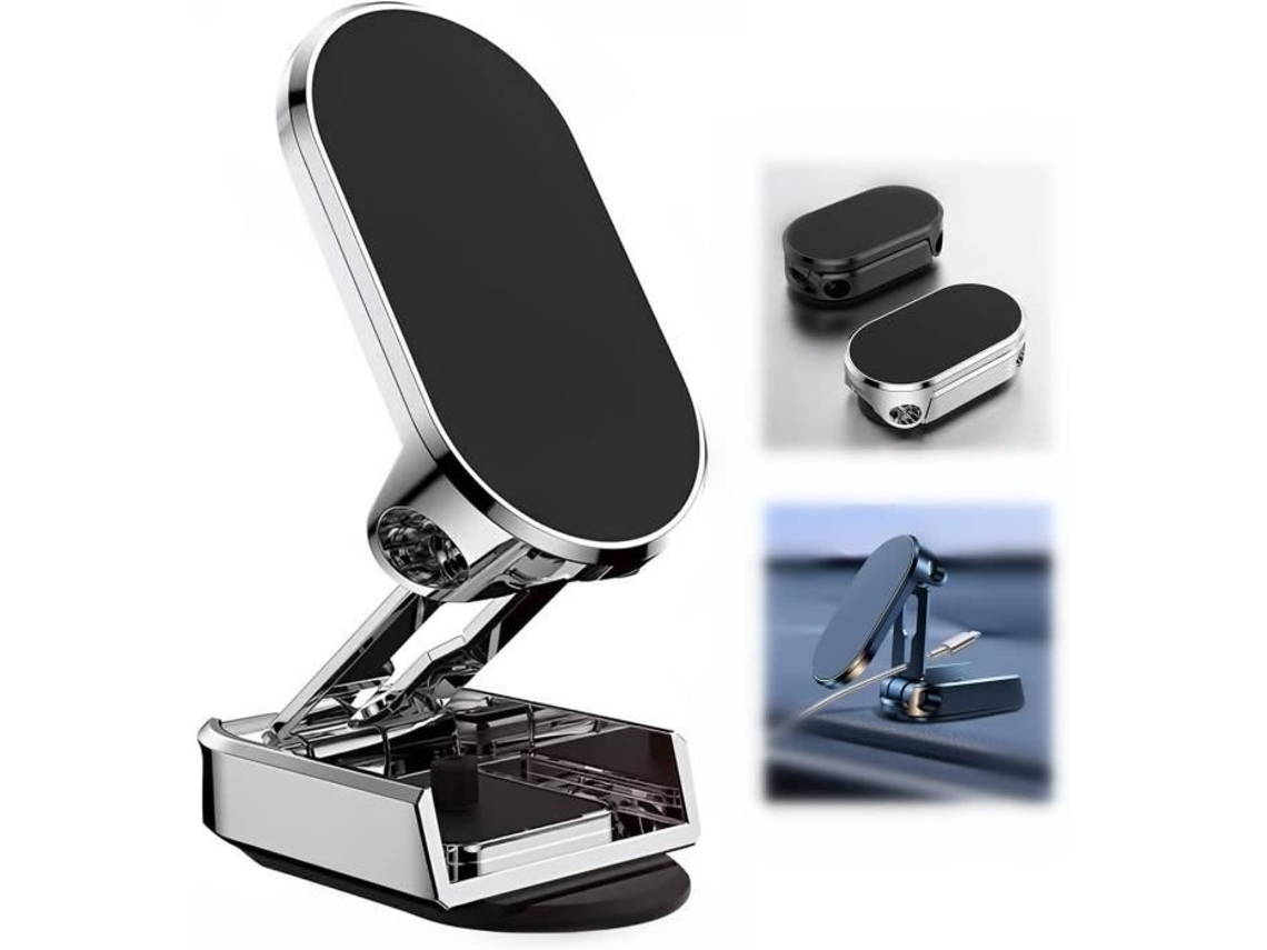 Suporte Magnético Universal Para Celular No Carro (prateado) - Dobrável 360° - Prateado - Preto