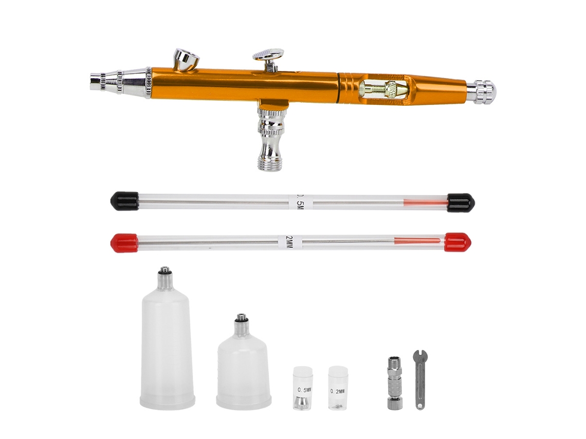 Kit Mini Pistola De Aire Para Pintura 0.3mm Ajuste Externo Cola 20cc/40cc Oro Herramienta Diy De Spraying