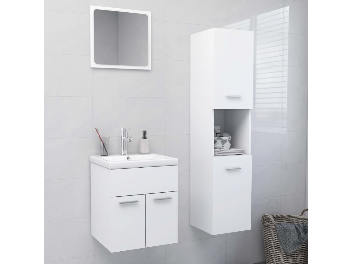 Vidaxl Conjunto De Móveis De Casa De Banho Contraplacado Branco