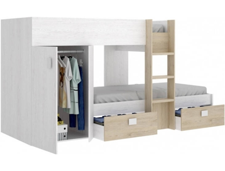 Cama Dupla  GROE 03K4501886 Branco e Bege (Madeira e Metal - 150 x 271 x 111 cm)