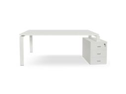 Escrivaninha Branca Com Gavetas. Estrutura De Metal Branca. 75 X 195,5 X 80 Cm. Tampo Branco. Ofilike