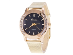 Relógio De Quartzo Casual Para Homens E Mulheres Com Pulseira De Rede, Mostrador Redondo, Cor Preta
