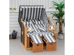 Cadeira De Praia Com Apoio Para Pés, Mesa Dobrável E Rolos De Pescoço, Móveis Externos, Cores Natural + Cinza + Branco
