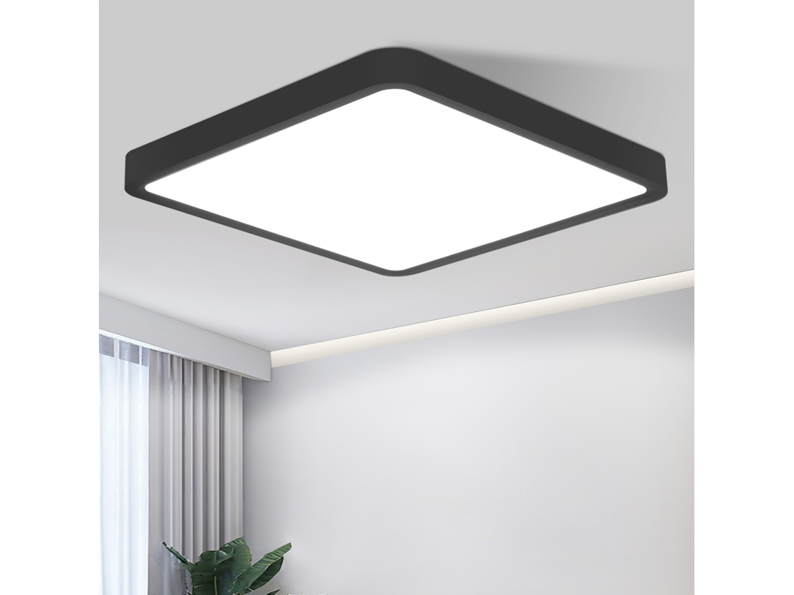 Luz De Teto Plana Led 23cm 6500k 18w Quarto Quadrado Preto Led Permanentemente Integrado Nettlife