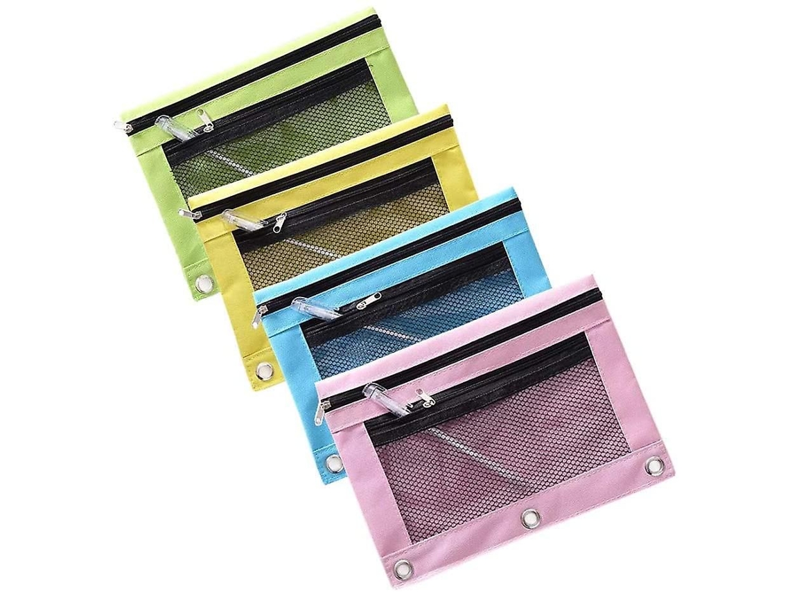 Estojo De Lápis Com Zíper Duplo E 2 Bolsos, Em Malha Transparente