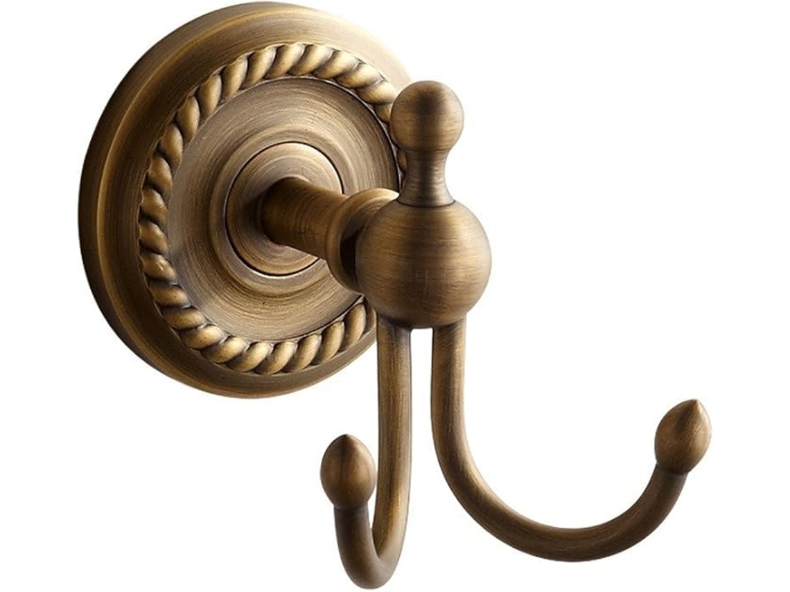 Cabide de Parede Retrô em Latão Amarelo, Cobre e Bronze Antigo com Ganchos Duplos para Acessórios de Banheiro BRILVIBERA