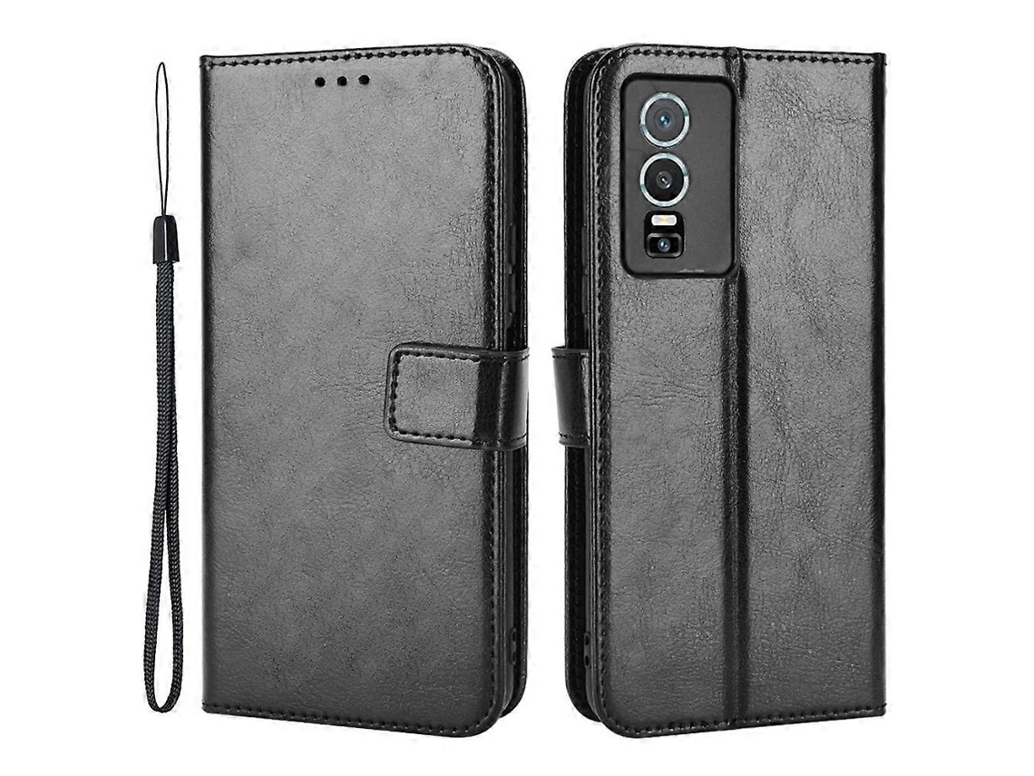 Capa Tipo Carteira De Couro Pu Para Vivo Y76 5g Com Fecho Magnético E Flip, Capa Com Textura Crazy Horse E Alça
