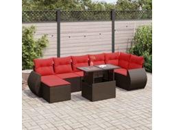 Vidaxl 8 Pcs Conj. Sofás Jardim C/ Almofadões Vime Pe/acácia Castanho