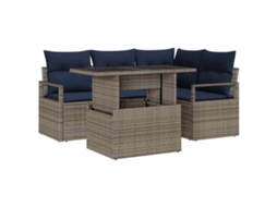 Maison Exclusive - Conjunto De Sofá De Jardim 5 Pcs Cinza E Azul Marinho Vime Pe
