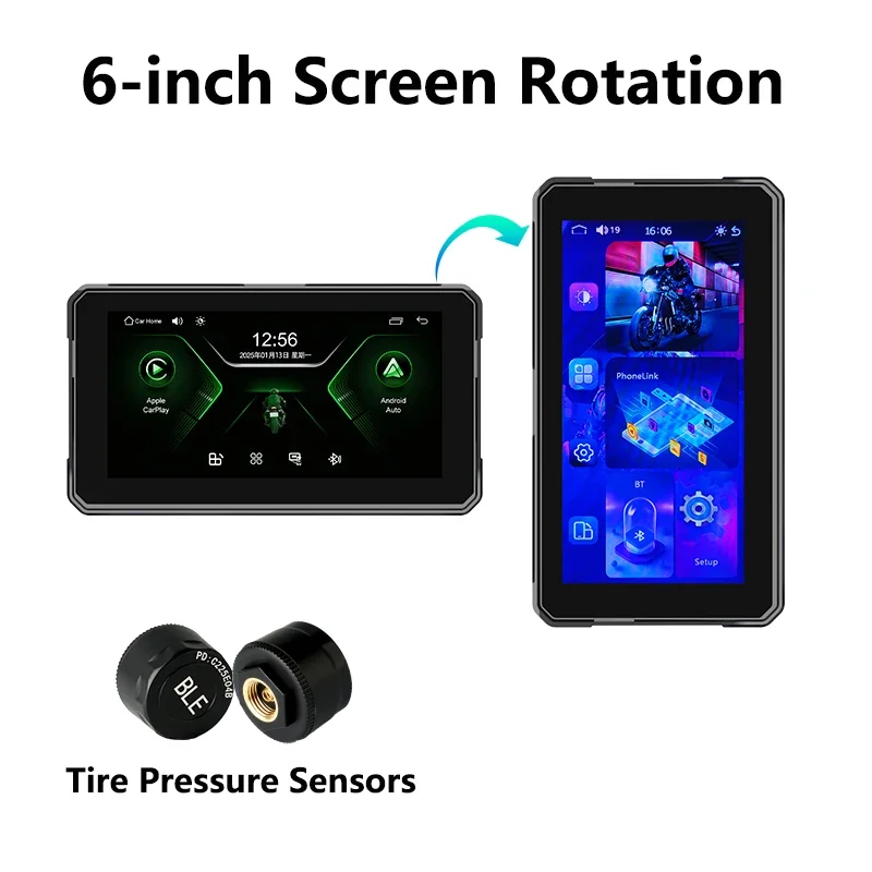 (motorola Carplay-tpms) Navegação Para Motocicleta De 6 Polegadas, Tela Giratória Carplay