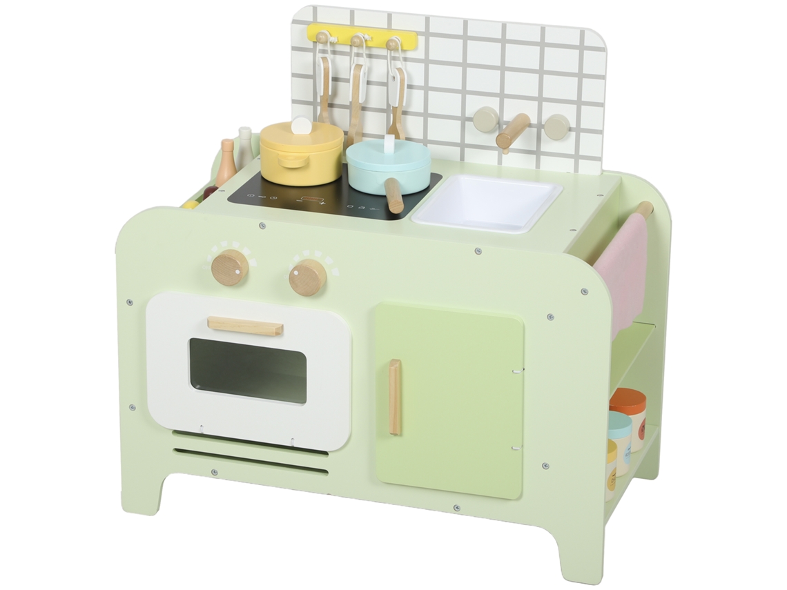 Conjunto De Cozinha De Brinquedo De Madeira Para Crianças A Partir De 3 Anos Com 15 Acessórios, Verde.