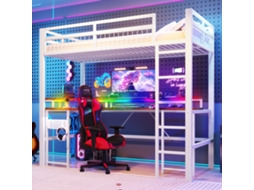 Hochbett 90x200cm Com Led, Usb, Type-c, Tomadas E Painel Branco