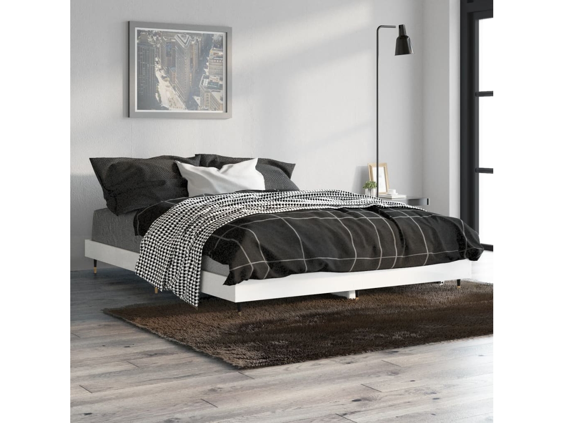 Vidaxl Estrutura Cama 140x190 Cm Derivados De Madeira Branco Brilhante