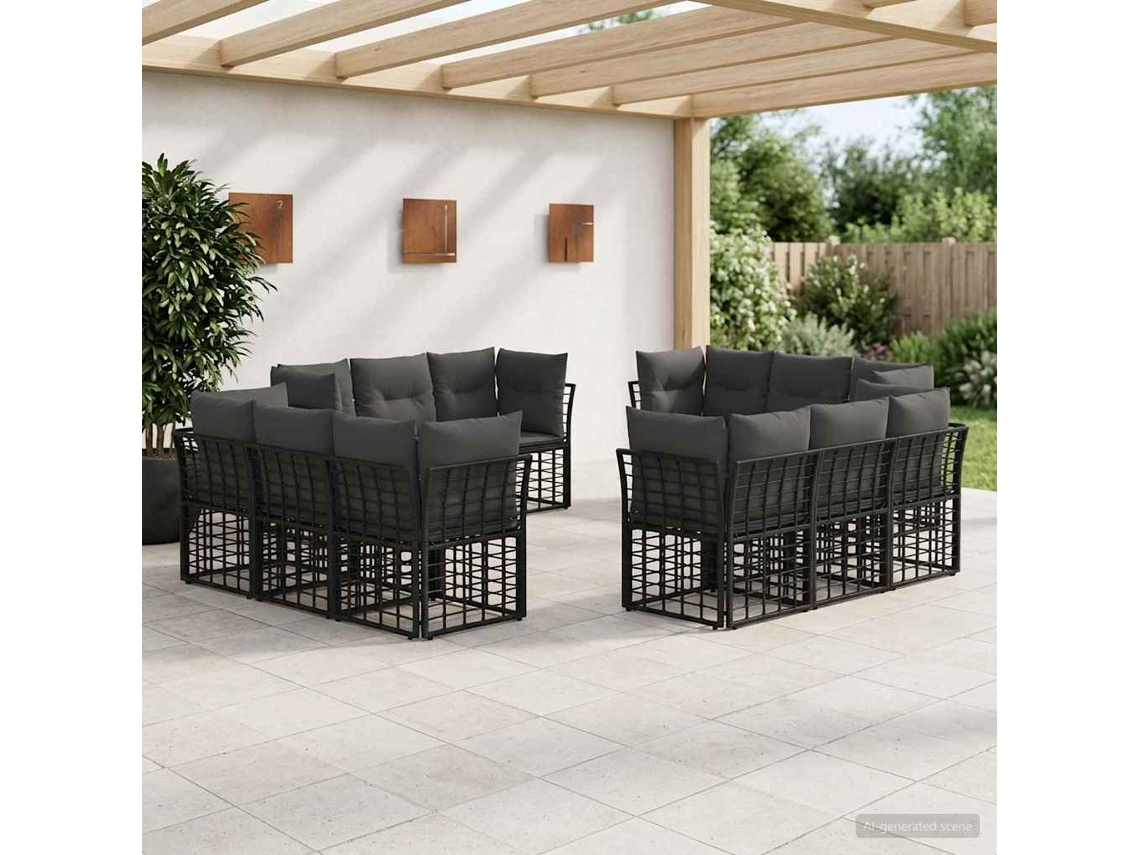 Vidaxl Conjunto De Sofás Para Exterior Preto Poliéster