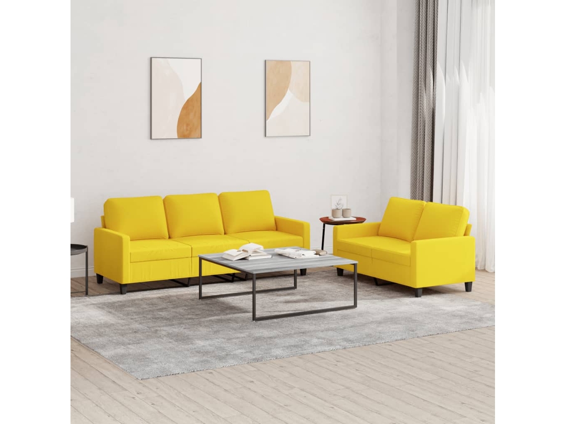 Vidaxl 2 Pcs Conjunto De Sofás Com Almofadões Tecido Amarelo-claro
