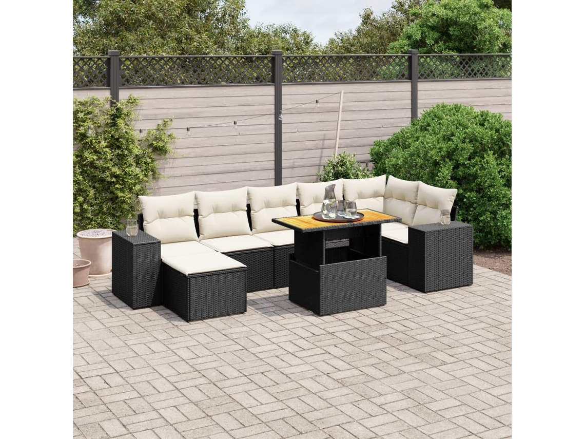 Vidaxl 8 Pcs Conjunto Sofás De Jardim Com Almofadões Vime Pe Preto