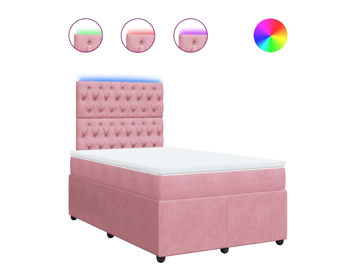 Conjunto 1 Cama Box Spring Vidaxl Cor-de-rosa Veludo (190 X 120 X 150.5 Cm)