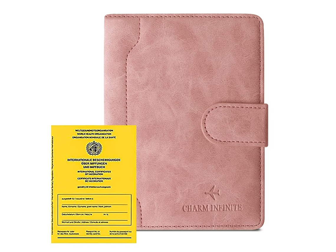 Porta-passaporte Em Couro Sintético Com Bloqueador Rfid, Capa Protetora Para Certificado De Vacinação(rosa)
