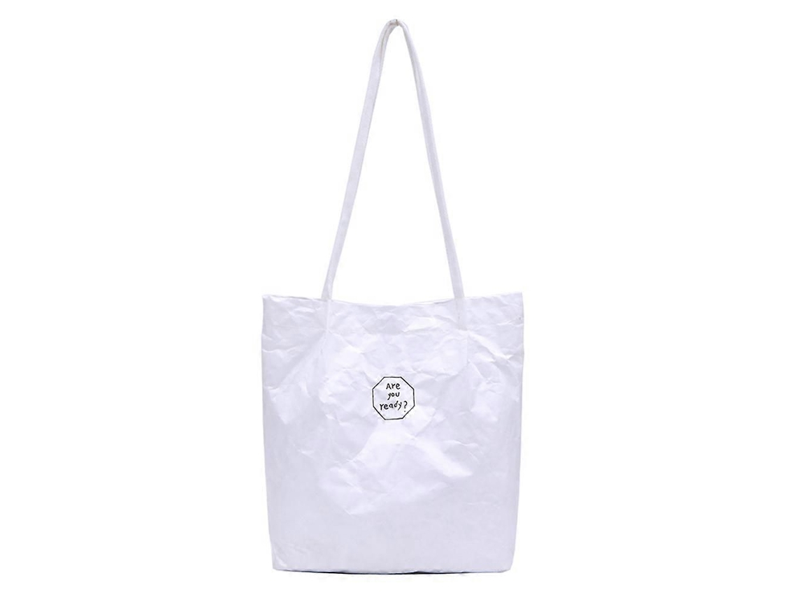 Bolsa Feminina Dobrável de Papel Kraft, Grande Capacidade, para Compras e Transporte GOKOCO (branca)