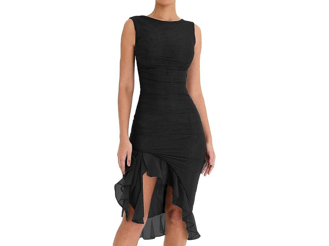 2026 vestido Midi Bodycon Elegante para Mujer Sin Mangas Con Volantes de Malla Y Cola de Sirena para Verano Y Fiesta