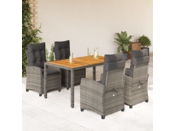 5 Pcs Conjunto De Jantar P/ Jardim C/ Almofadões Vime Pe Cinza Dkd Home Decor