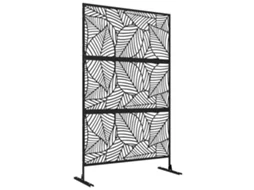 Biombo de 3 Painéis PONTOCASA, 122x198 cm, com suporte e design de folhas grandes, Preto