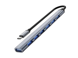 Hub Usb 3.0 de 7 Portas com Material de Liga de Alumínio e Várias Interfaces para Transferência de Dados em Alta Velocidade Cinza YIZHOOD