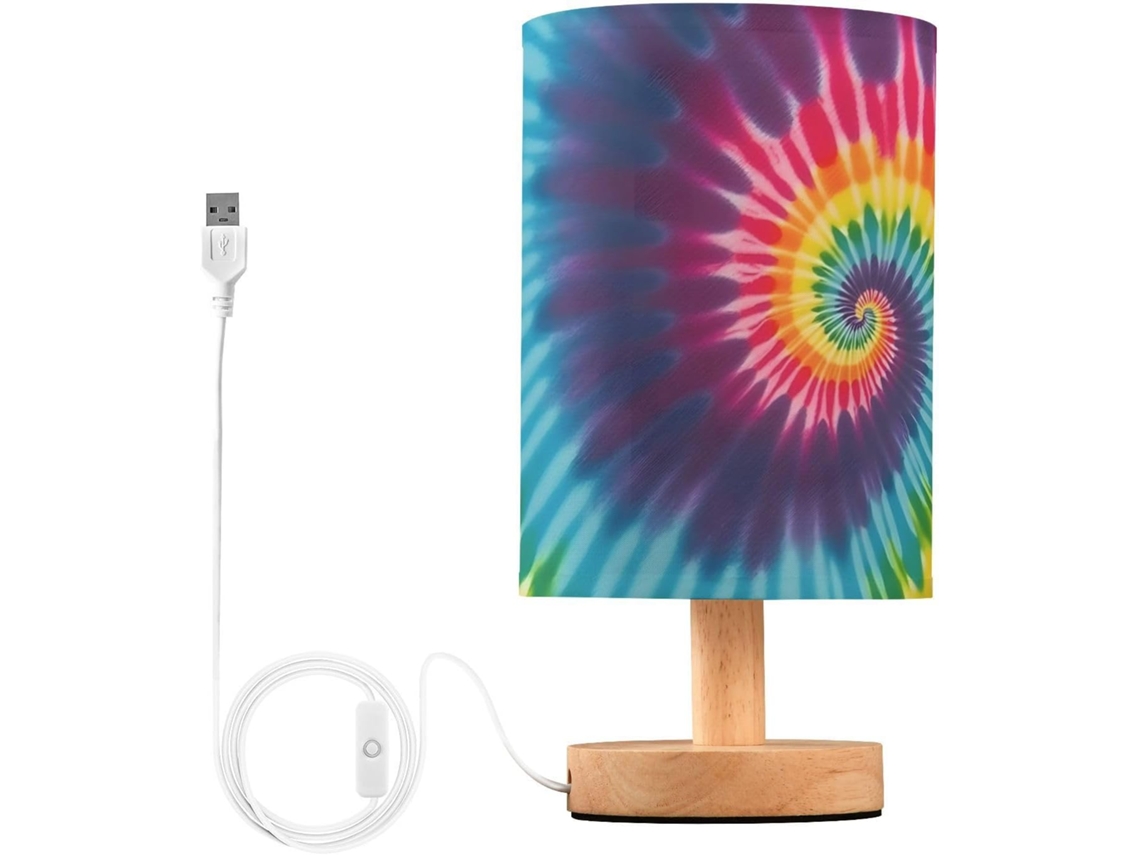 Abajur De Cabeceira Mnsruu Com Estampa Tie Dye Arco Íris, Luz De Cabeceira Led, Cúpula De Tecido, Luminária Pequena Para
