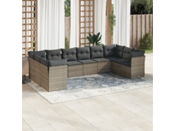 Vidaxl 10 Pcs Conjunto Sofás De Jardim C/ Almofadões Vime Pe Cinzento