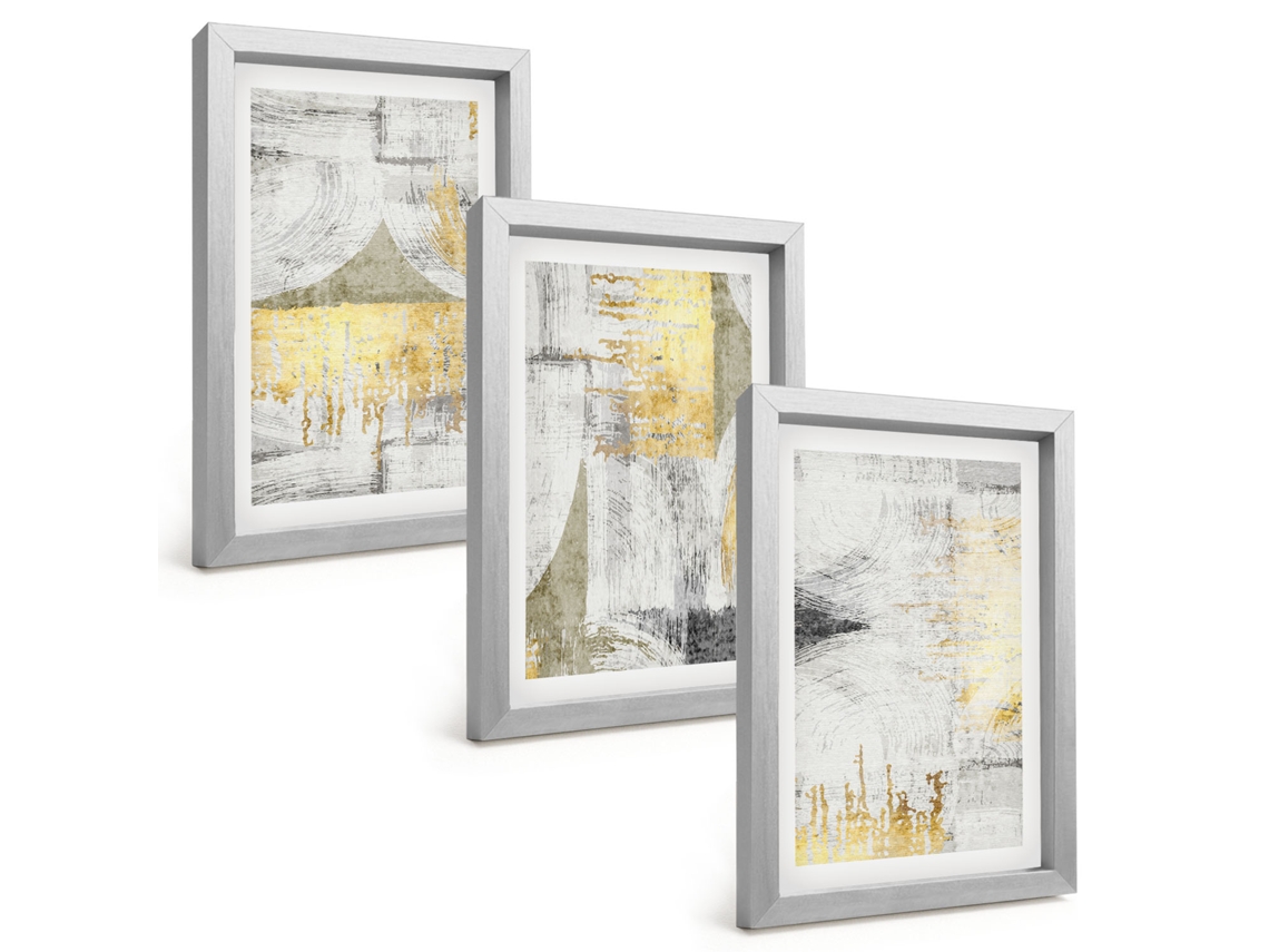 Galeria De Pinturas Muraispadrões Abstratos De Pintura Moderna Moldura Prateada Fotos Para O Escritório Espelharte (3 Peças 20x30 Cm)