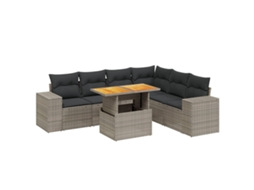 Conjunto de 7 sofás para jardim com almofadões Vime Pe Cinzento MAISON EXCLUSIVE (7 peças)