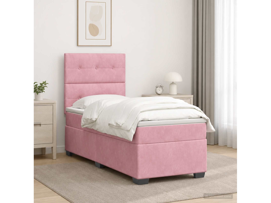 Vidaxl Cama Box Spring Com Colchão Rosa 100 X 200 Cm Veludo