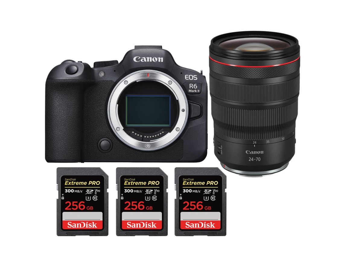Eos R6 Mark Ii + Rf 24 70mm F/2.8 L Is Usm + 3 Sandisk 256gb Uhs ii 300mb/s Máquina Fotográfica Híbrida + Ebook Pricedirect CANON
