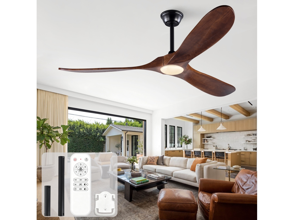 Ventilador de Teto 60 polegadas Com Luz LED, Três Pás de Madeira, 3cct, Intensidade Regulável E comando à distância