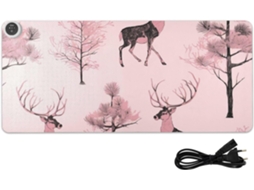 Mousepad Aquecido em Couro com Estampa de Rena Rosa, Feliz Natal, 80 X 33 Cm, para Decoração Escritório. Cm