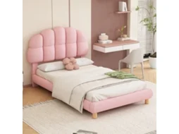 Cama Infantil 90x200 Veludo Rosa Ripas Madeira Juvenil