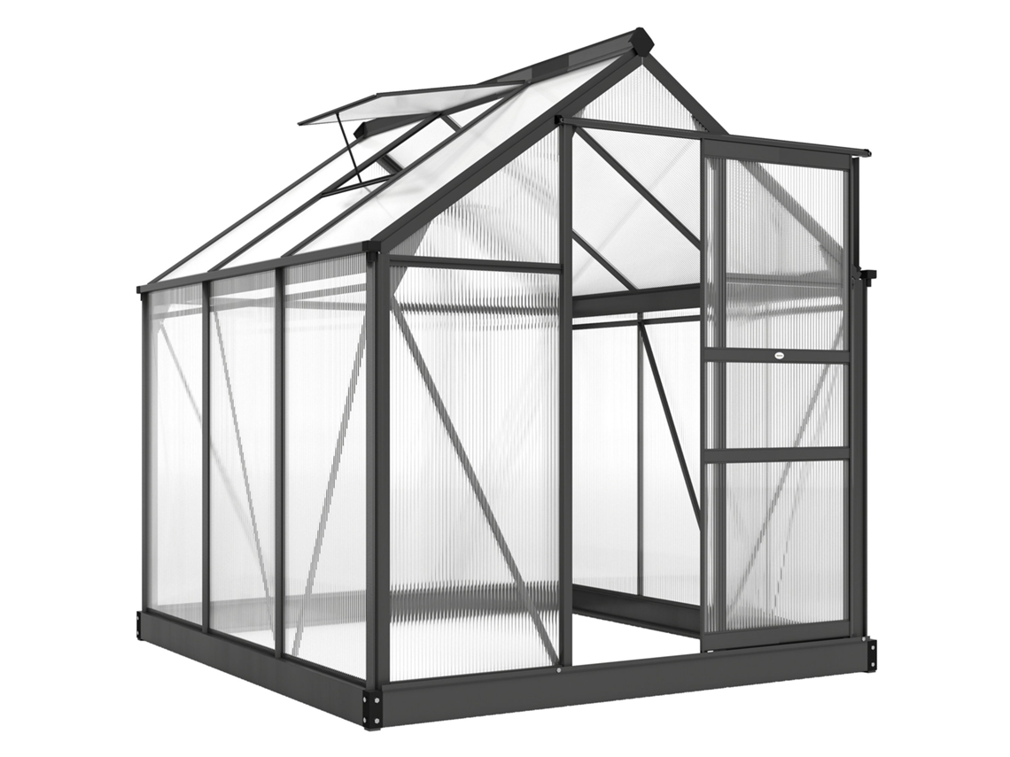 Estufa De Jardim De Policarbonato, 3,65m², 190 X 192 X 201 Cm, Base De Calhas Reforçadas, Resistente A Uv, Cinza, Envio Rápido